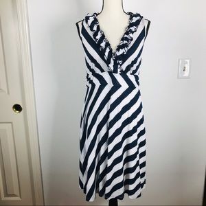 INC UMPIRE V RUFFLE NECK STRIPED NAVY WHITE DRESS